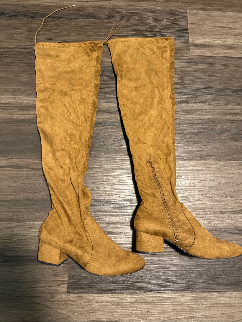 Women’s Over-the-Knee Block Heel Boots in Mustard